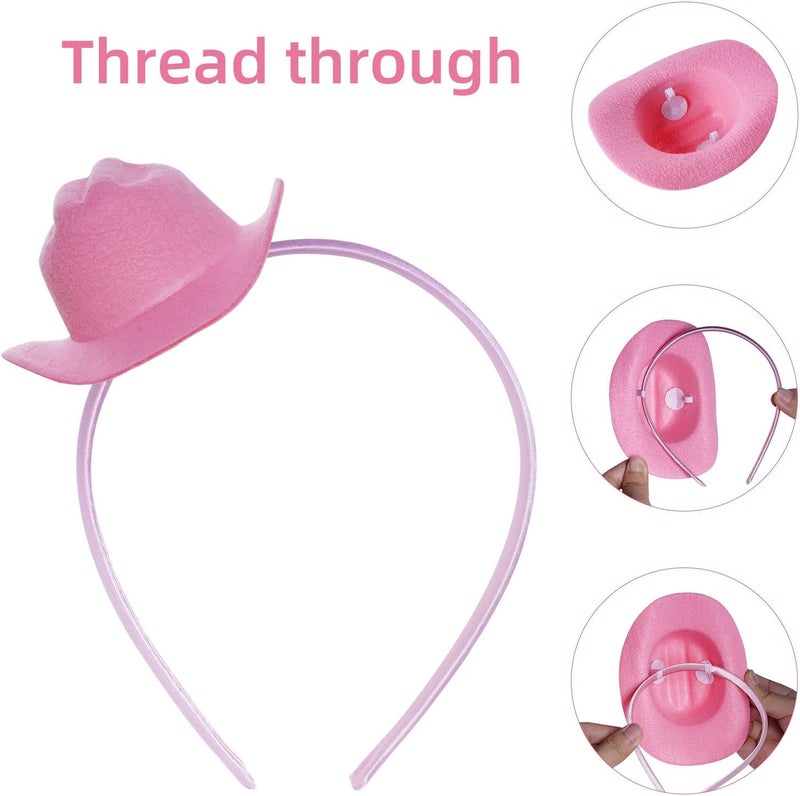 phnydreg 2Pcs Cowboy Mini Hat Headbands Cowgirl Mini Hat Headbands Accessories for Women Girls Birthday Western Cowboy Party - Image 3